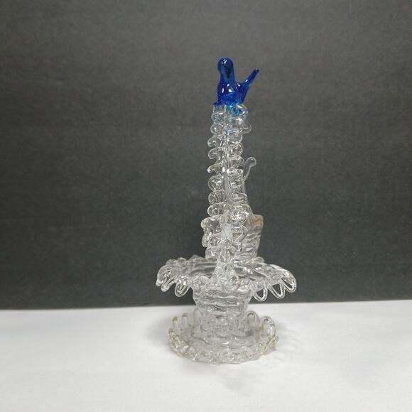 Hand Blown Spun Art Glass Mini Bluebird on top of Well Mini 4" Figurine - Picture 2 of 9